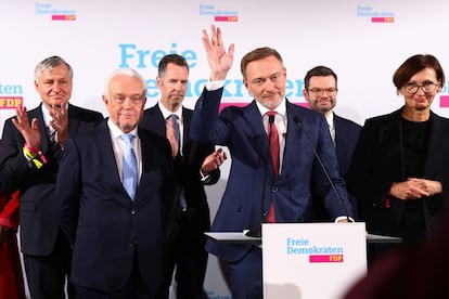 Le chef du parti FDP et candidat au chancelier allemand, Christian Lindner, après avoir connu les données électorales primaires.