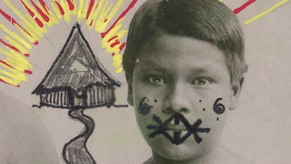 Un cadre des archives Silvino Santos est intervenu par des habitants des peuples autochtones qui habitent encore l'Amazonie.