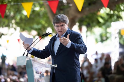 Carles Puigdemont, ce dimanche lors de son discours. 
