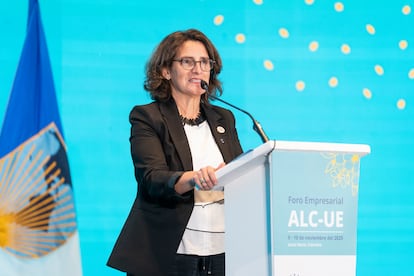 Teresa Ribera, vice-présidente exécutive de la Commission européenne, lors du forum d'affaires ALC-UE, à Santa Marta, le 9 novembre 205.