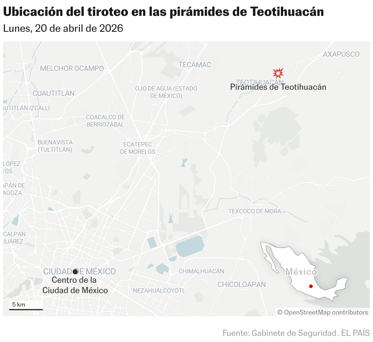 Localisation de la fusillade aux pyramides de Teotihuacán (Cartes de localisation)