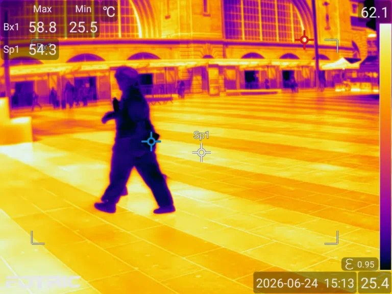 BAKING STREETS : une caméra thermique révèle que les trottoirs du centre de Londres atteignent 57 °C pendant la canicule